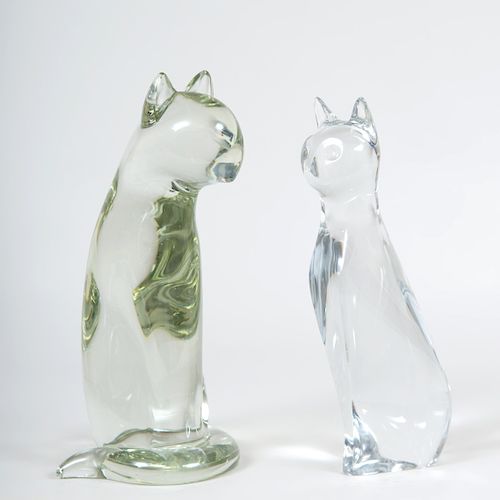 Robert Rigot Baccarat Glass Model of a Cat and a Murano Glass Model of a Cat