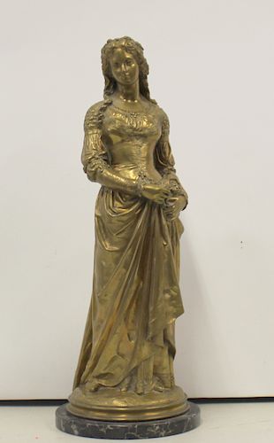 Debiet Signed Gilt Bronze of a Lady with Flowers