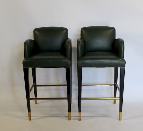 DONGHIA. Pair of Leather Upholstered Stools.
