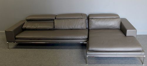 "Ingrid" Leather and Chrome Sectional Sofa.