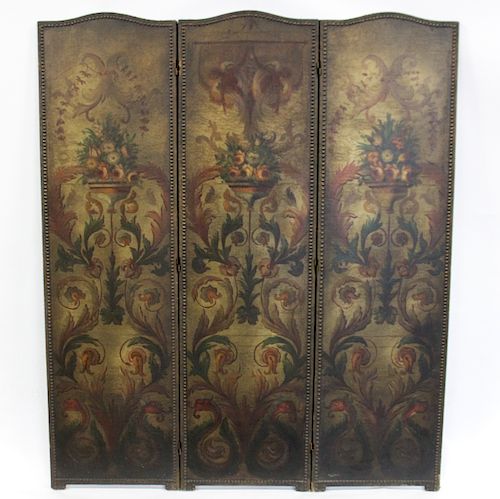 Antique Leather 3 Panel Screen.