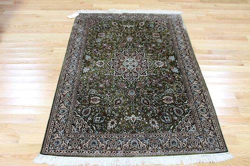Vintage and Finely Hand Woven Silk Carpet.