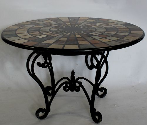 Vintage Iron Table with a Specimen Style Marble