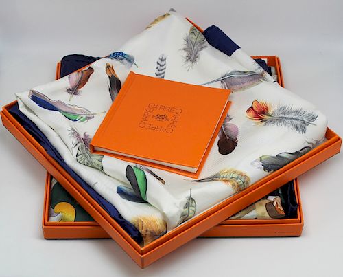 COUTURE. Grouping of (2) Hermes Silk Scarves.
