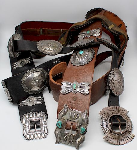 SILVER. Southwest Grouping of (3) Concho Belts.