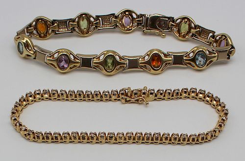 JEWELRY. 14kt Gold Bracelet Grouping, One Signed.
