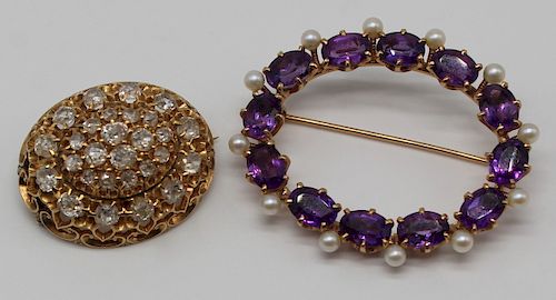 JEWELRY. 14kt Gold and Old Mine Cut Diamond Brooch