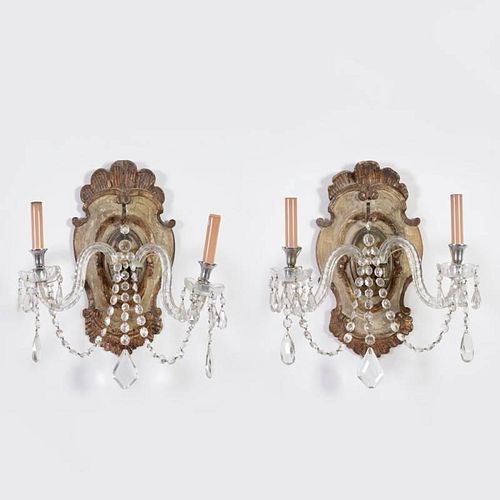 Pair Italian Rococo style painted wood sconces