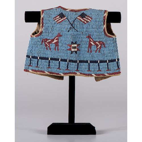 Sioux Child's Beaded Hide Pictorial Vest