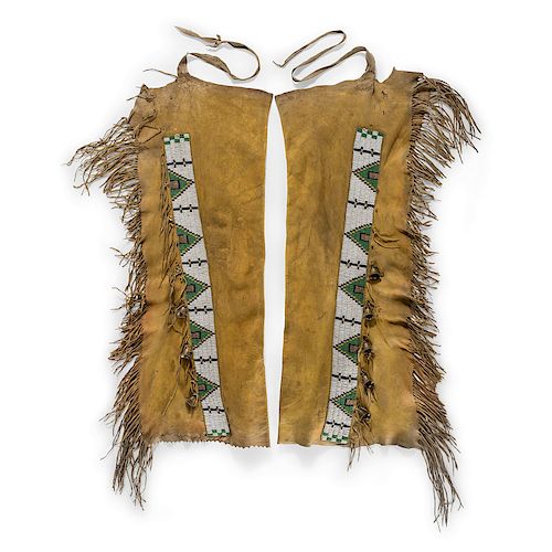 Sioux Beaded Hide Leggings with Brass Bells, Property of a Private Midwest Museum