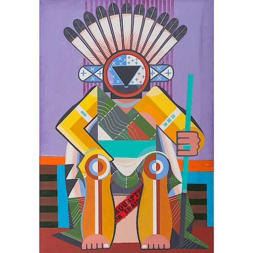 Michael Kabotie, Lomawywesa, (Hopi, 1942-2009) Oil on Canvas, From The Harriet and Seymour Koenig Collection, NY