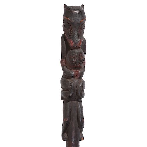 Tsimshian Carved Wood Staff with Figures