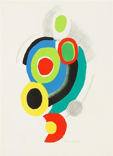 Sonia Delaunay, (French/Ukrainian, 1885-1979), Two Works: Bridges and Movements, (No. 11 and 13 from Les Illuminations series),