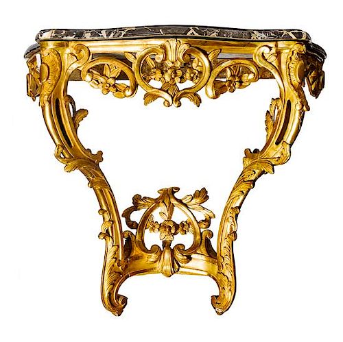 A Louis XV Style Giltwood Console Table Height 33 inches.