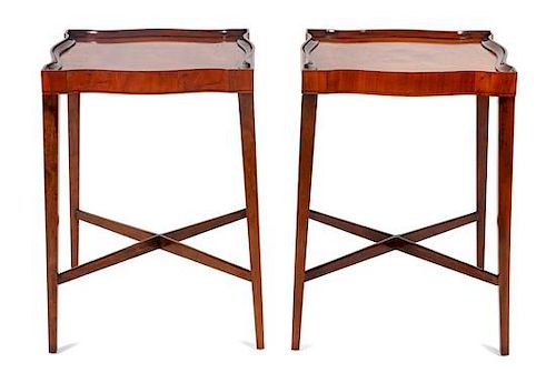 * A Pair of Chippendale Style Walnut End Tables Height 24 1/2 x width 17 x depth 17 inches.