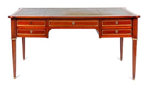 A Directoire Style Mahogany Bureau Plat Height 30 x width 58 x depth 31 inches.
