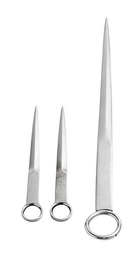 * An English Silver Paper Knife, FT Ray & Co., London, 1939-40, together with two silver-plate examples, 3 items total.