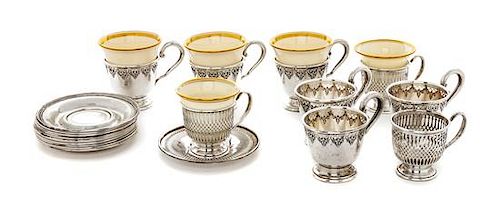 * A Group of American Silver Demitasse Cups and Saucers, Frank M. Whiting Co. and International Sterling, comprising 9 cups with