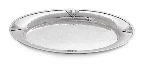 * An American Silver Plate, R. Wallace & Sons, Wallingford, CT, with hammered surface and applied decoration.