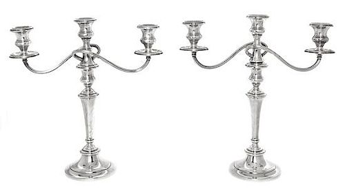 * A Pair of American Silver Three-Light Candelabra, Gorham Mfg. Co., Providence, RI, each weighted.