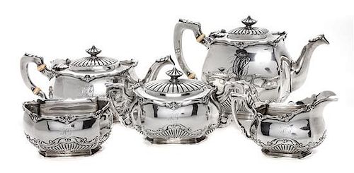 * An American Five-Piece Silver Tea Service, Gorham Mfg. Co., Providence, RI, comprising teapot, coffee pot, creamer, sugar and