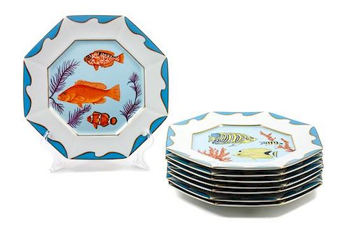* Eight Lynn Chase Porcelain Dinner Plates Diameter: 10 1/4 inches.