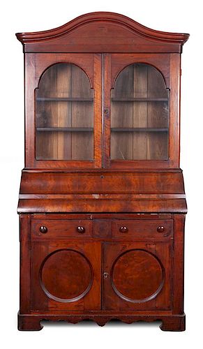 An American Empire Mahogany Secretary Bookcase Height 84 x width 42 3/4 x depth 21 inches.