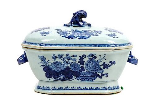* A Chinese Export Porcelain Tureen Width 13 inches.
