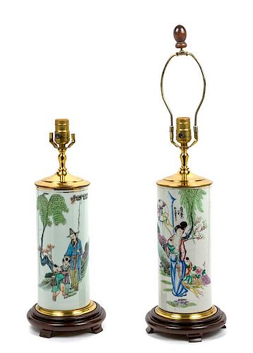 * A Pair of Chinese Porcelain Vases Height overall 19 1/2 inches.