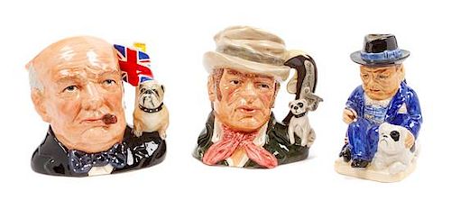 * A Group of Three Bulldog Mugs Height of tallest 7 inches.