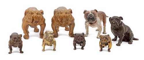* A Group of Eight Bronze and Metal Bulldogs Width of widest 8 inches.
