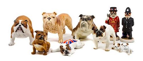 * A Group of Ten Bulldog Figures Width of widest 8 1/2 inches.