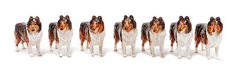 * A Group of Seven Royal Doulton Porcelain Collies Width 5 inches.