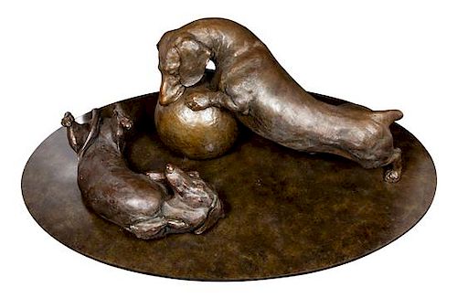 * A Bronze Dachshund Figural Group Width of base 48 inches.