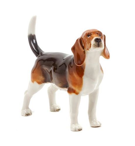 * A Porcelain English Foxhound Figure Width 5 1/2 inches.