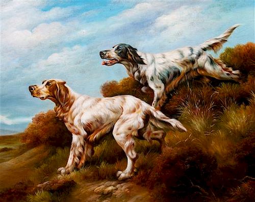 * Three Works of Art depicting English Setters Largest: 23 1/2 x 29 1/4 inches.