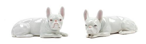 * A Pair of Porcelain French Bulldogs Width 6 1/4 inches.