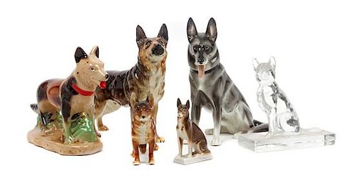 * A Group of Six German Shepherd Figures Height of tallest 7 1/8 inches.