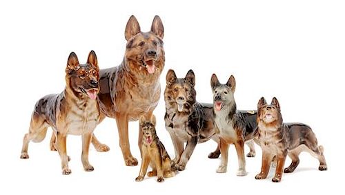 * A Group of Six Porcelain German Shepherds Width of widest 12 inches.