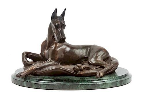* A Bronze Great Dane Sculpture Height 7 x width 10 1/4 x depth 8 inches.