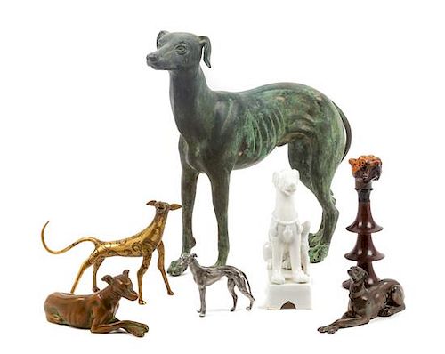 * A Group of Seven Greyhound Figures Height of tallest 12 1/4 inches.
