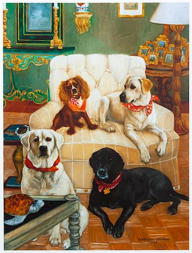 * Two Works of Art depicting Labrador Retrievers Larger: 20 1/2 x 15 3/8 inches.