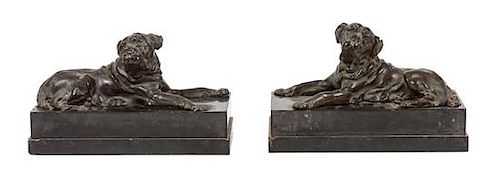 * A Pair of Bronze Mastiffs Width of each 14 inches.