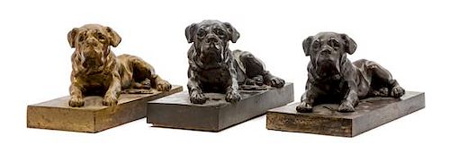 * A Group of Three Bronze Mastiffs Width 10 1/2 inches.