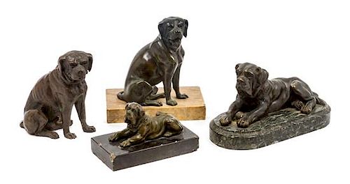 * A Group of Four Bronze Mastiff Figures Width of widest 9 1/2 inches.