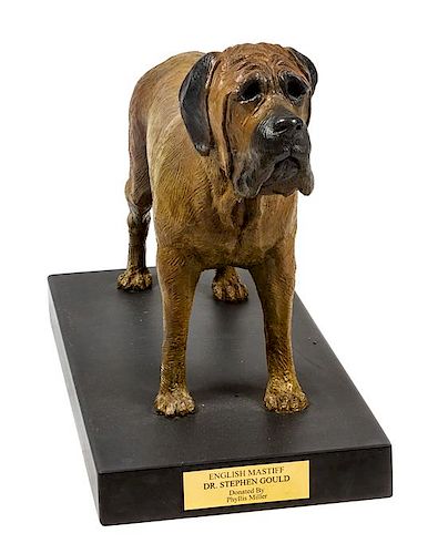 * A Bronze English Mastiff Sculpture Height 15 1/2 x width 20 x depth 10 inches.