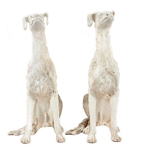 * A Pair of Painted Ceramic Salukis Height 37 1/2 inches.
