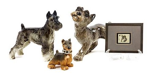 * A Group of Four Schnauzer Figures Width of widest 8 3/4 inches.