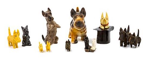 * Eleven Scottish Terrier Figures Width of widest 4 1/4 inches.