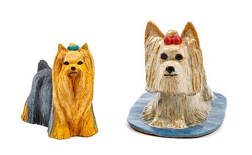 * Two Yorkshire Terrier Figures Width of widest 9 1/4 inches.